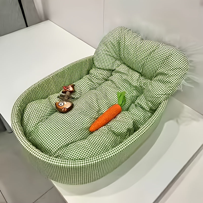 All Season Checkered Pet Bed for Dogs and Cats with Soft Plush Fabric and Ruffle Details