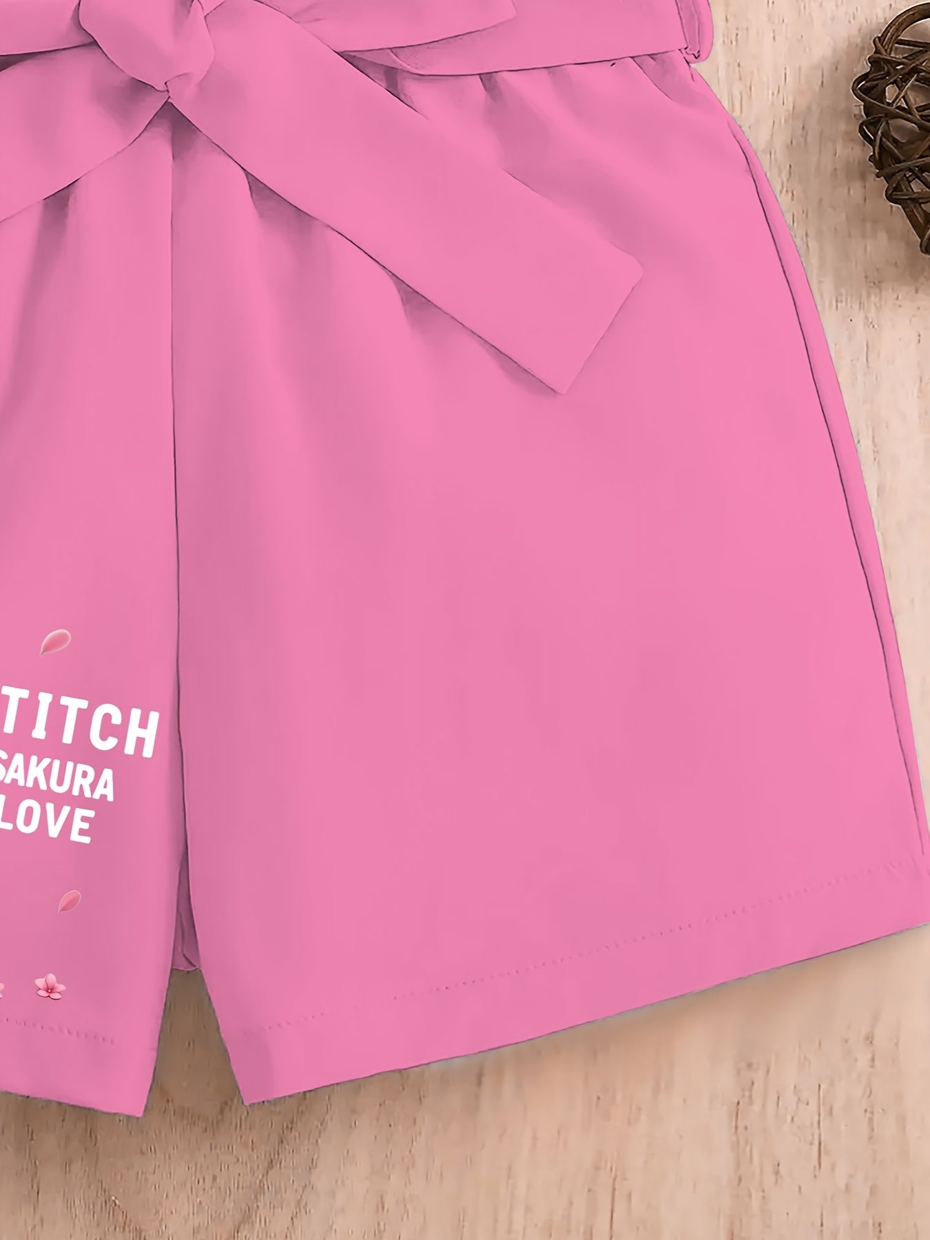 Disney Stitch Girls 2pcs Set, Floral Print Top and Belted Shorts, Perfect for Summer Kids' Party Outdoors Activities