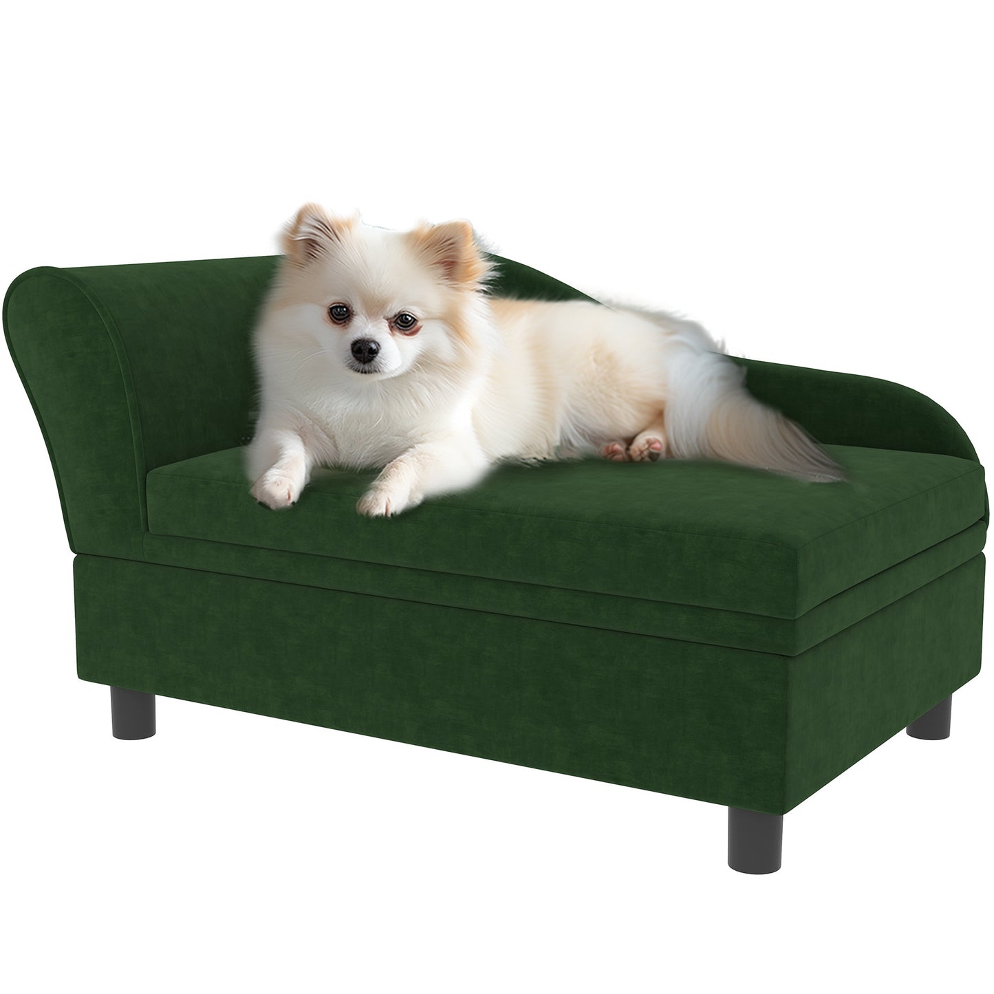 PawHut Luxury Green Small Dog Sofa Bed with Storage Comfy Modern Design for Cozy Homes