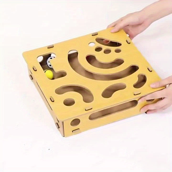 Interactive Cat Puzzle Maze Box for Sensory Training and Play - Durable Wooden Toy