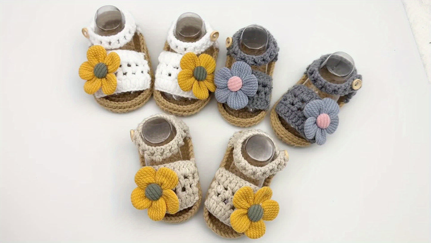 Baby Sandals Flower Handmade Knitting Crochet Toddler Shoes Indoor Floor Socks