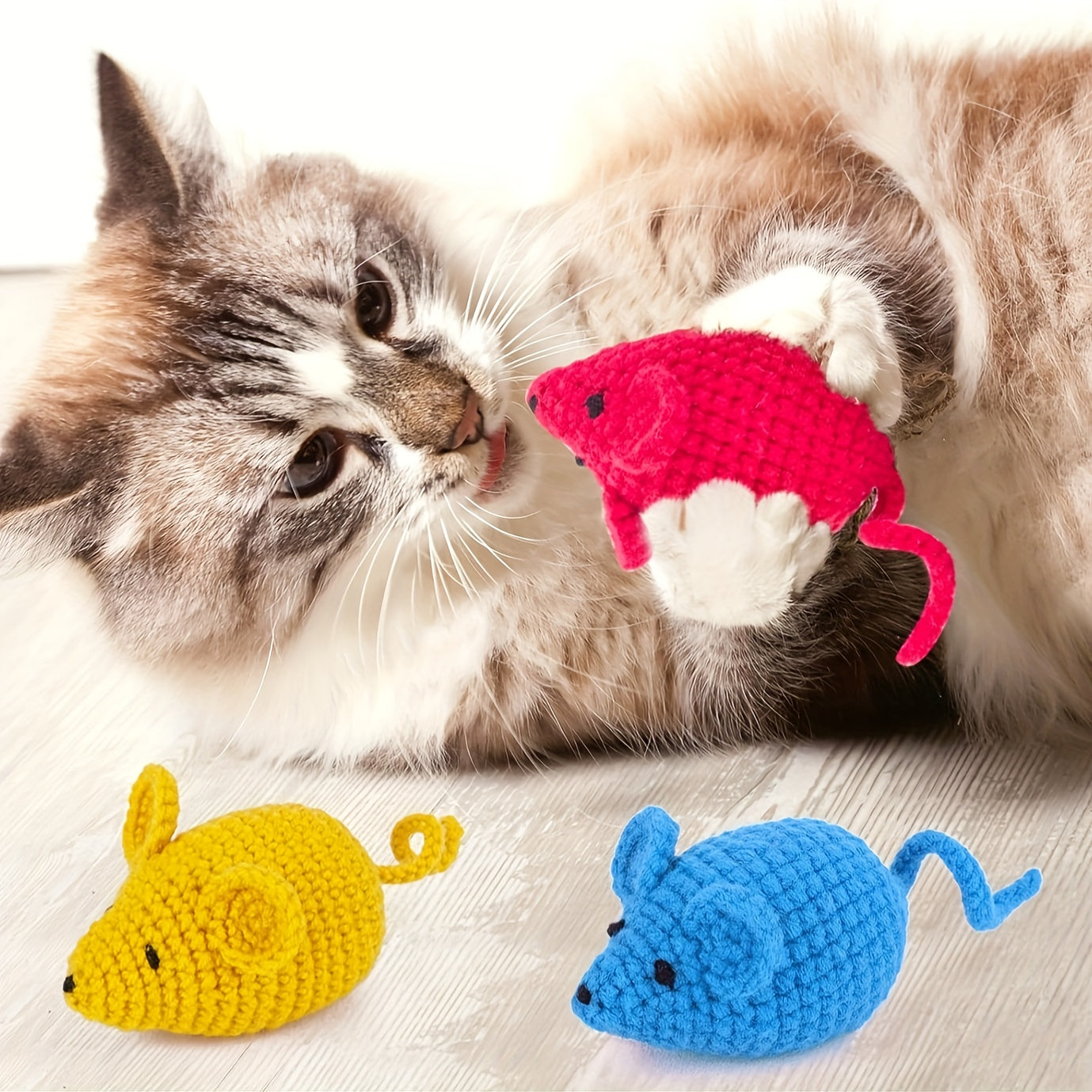 6pcs Hand-Crochet Cat Toys Mice Interactive Teething Toys for Kittens and Indoor Cats