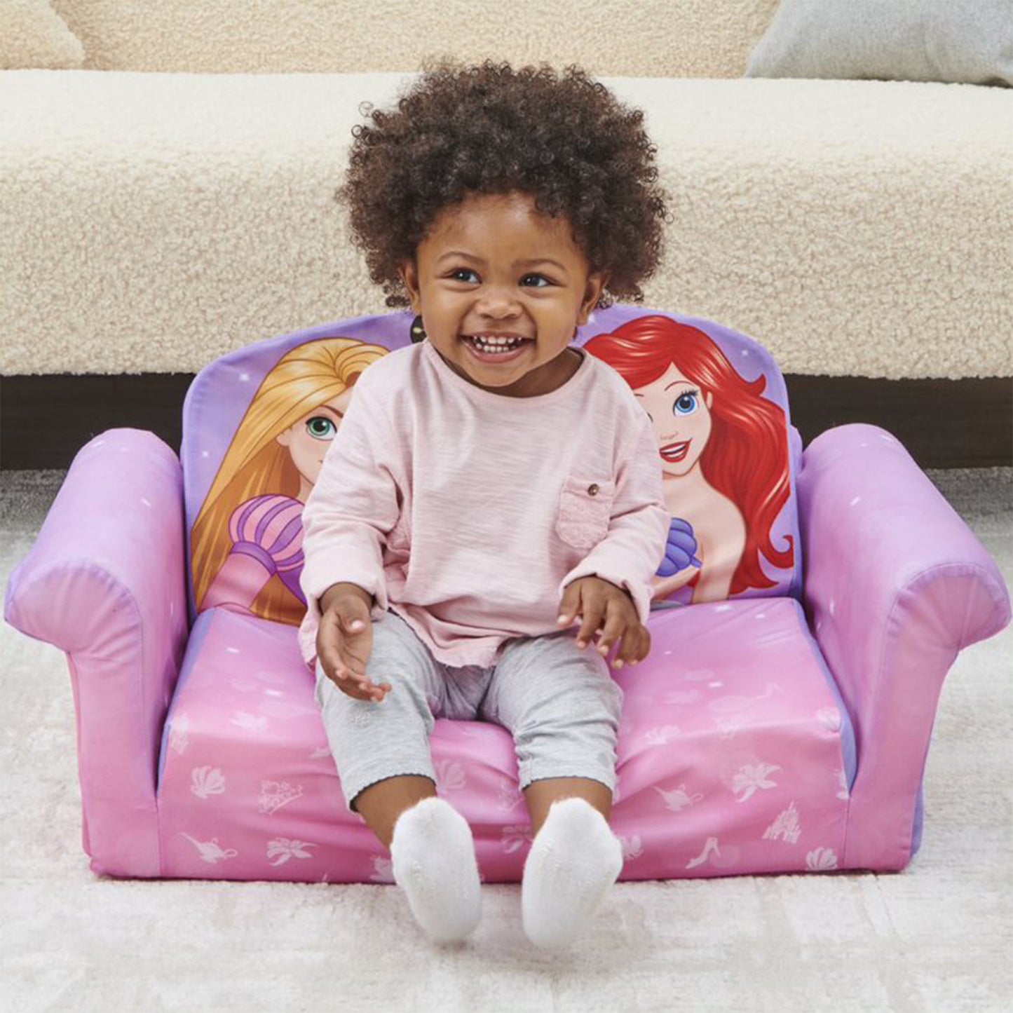 Marshmallow Furniture Kids Sofa 2-in-1 Flip Open Couch and Bed Disney Princess Design
