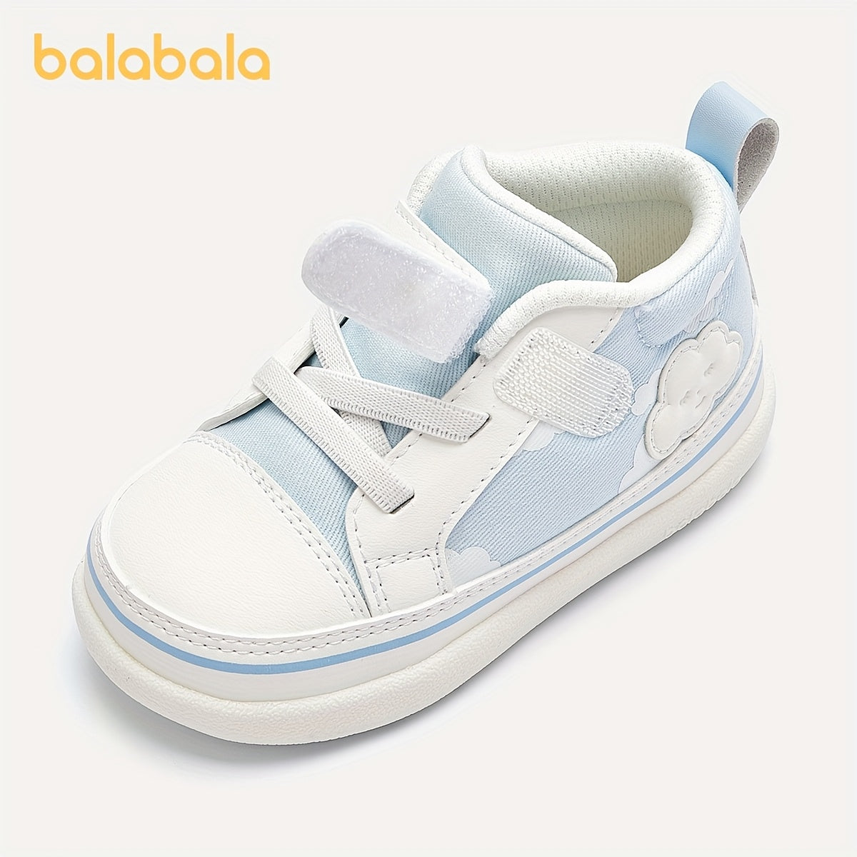 Balabala Baby First Walkers Shoes - High-Top Ankle Support Sneakers with Closure, Light Blue Cartoon Cloud Pattern, Breathable Fabric & EVA Cushioned Insole, Non-Slip Rubber Sole for Spring/Fall Casual Shoes, Everyday Toddler