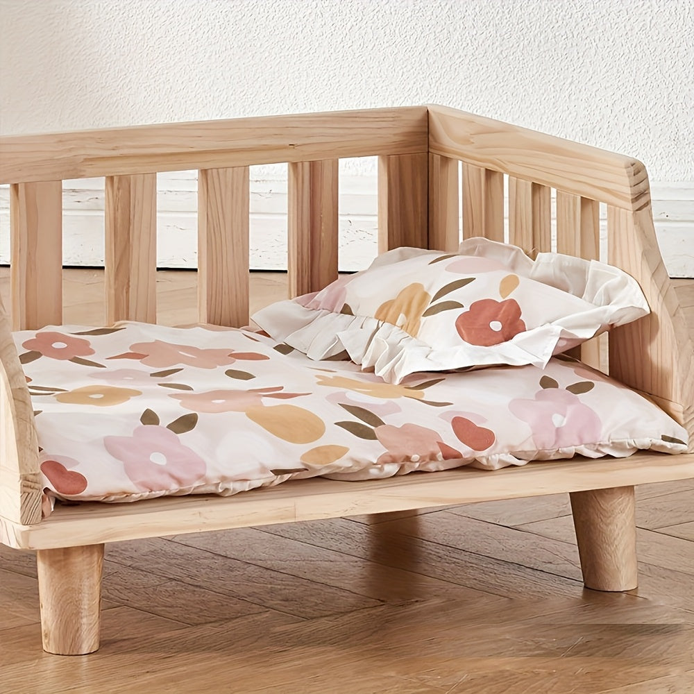 Wooden Cat Bed Sofa Pet Kennel Set with Mattress for Extra Small Dogs and Cats