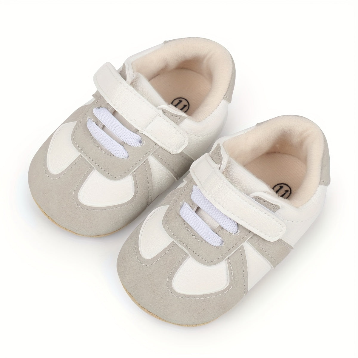 Toddler Sneakers - Casual Minimalist Style with Splicing Design, Solid Color, Low Top, Easy Closure, Rubber Sole, Fabric Insole & Lining, Upper, Suitable for Infants & Toddlers 0-12 Months - Spring/Fall Collection
