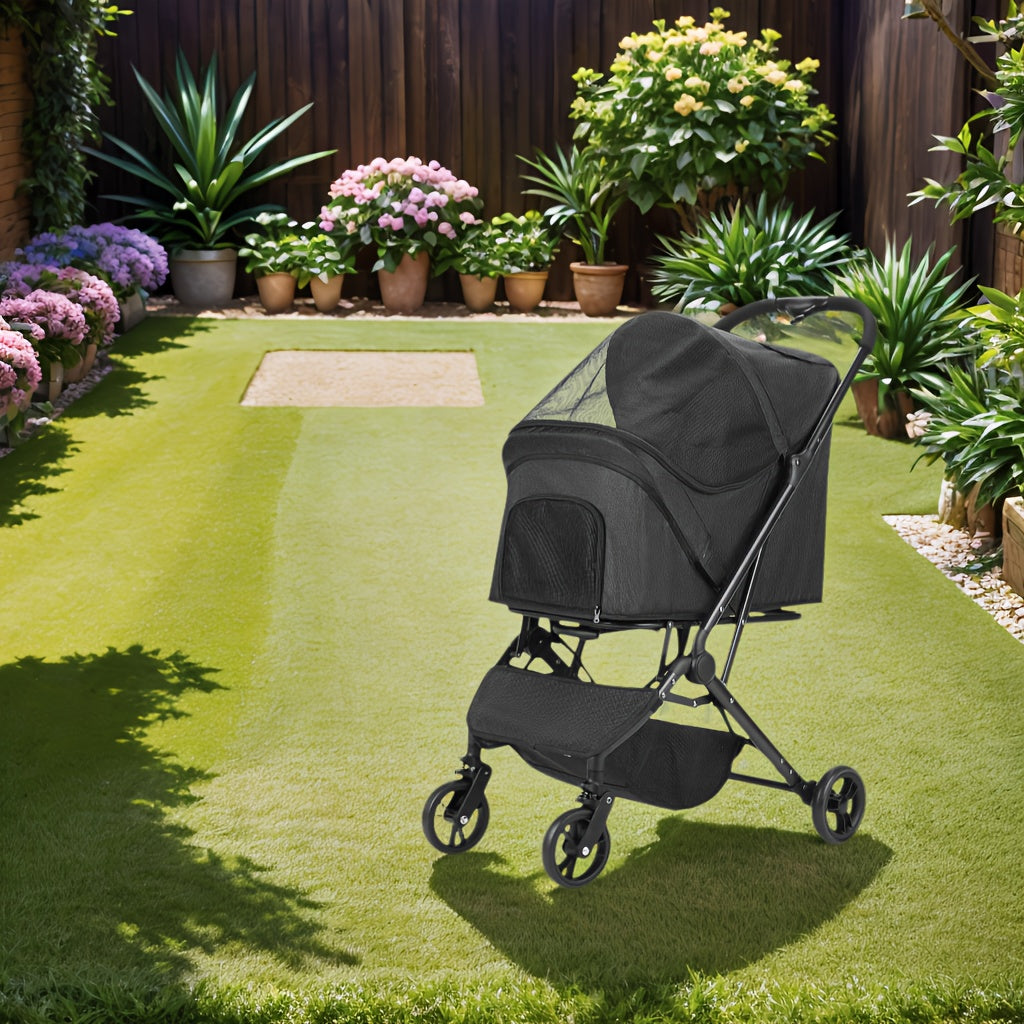 Pet Stroller 4 Wheels Dog Cat Stroller, Pet Folding Stroller, Foldable Dog Cat Cage Jogger Stroller Holder With Shock Absorption,, Breathable And Visible Mesh For Medium/Large Small Dogs Cats