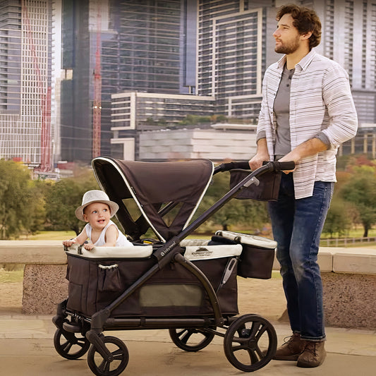Baby Trend Expedition 2-in-1 Collapsible Stroller Wagon with Canopy and Storage Trays
