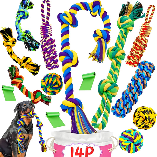 14pcs Durable Dog Chew Toys for Medium Dogs - Interactive Rope Toys for Dental Health