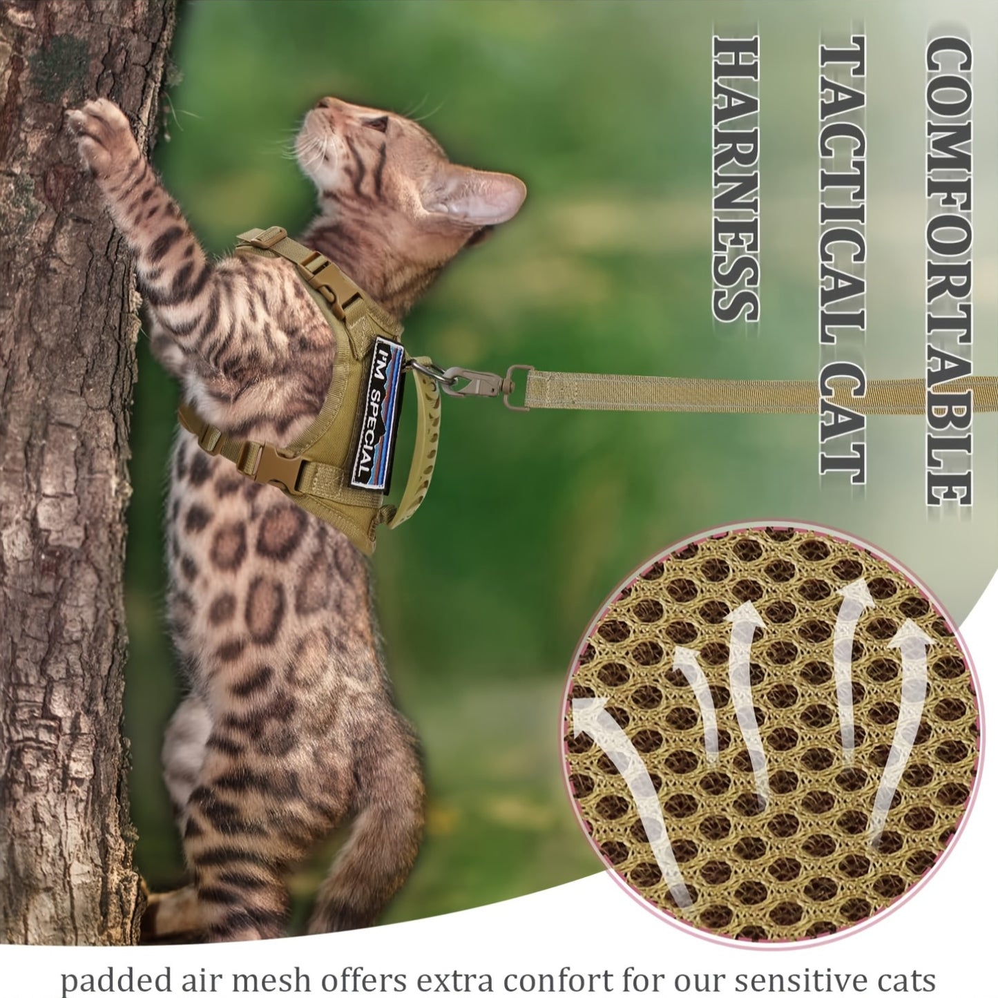 Adjustable Cat Outdoor Tactical Harness Air Mesh Escape Proof Reflective Vest for Fat Cats