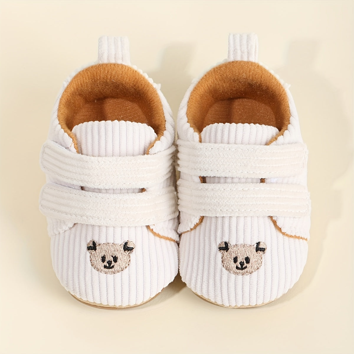 Cute Cartoon Bear Toddler Shoes for Boys & Girls - Soft Fabric with Non-Slip Rubber Sole, Hook-and-Loop Closure, Low-Top Design for Spring & Autumn, 0-18 Months Infant & Toddler Footwear