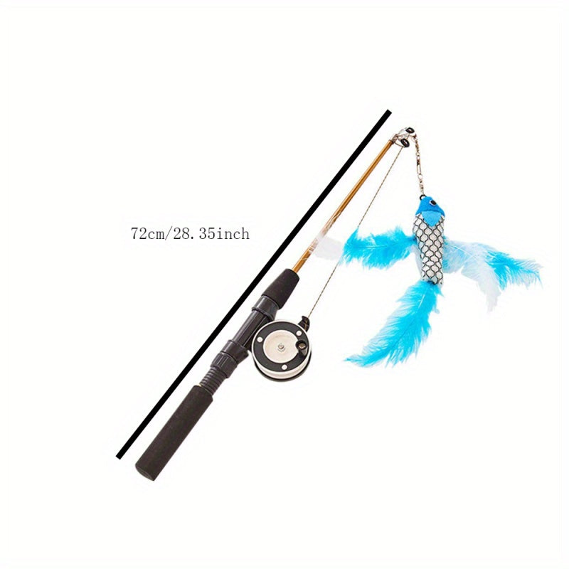 2pcs Retractable Cat Toy Fishing Rod with Feathers Telescoping Design for Interactive Play