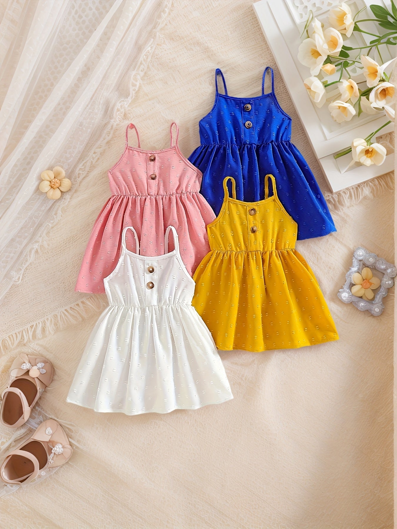 Baby Clothing, Baby Essentials, Back-to-school Small Gifts, Summer Comfortable And Versatile Fashion Tank Dress Set for Girls, 4pcs Combination, Casual Dresses for Girls, Back-to-school Season
