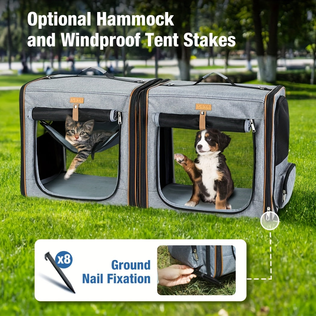 Double Cat Travel Carrier With Litter Box Medium Grey Pet Kennel For Dogs And Cats