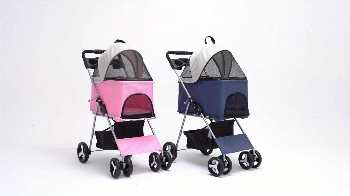 MoNiBloom 3-in-1 Foldable Pet Stroller Detachable Carrier, Car Seat and Stroller with Push Button Entry for Small Pets, Dog Stroller for Medium Dogs Load Up to 33 lbs