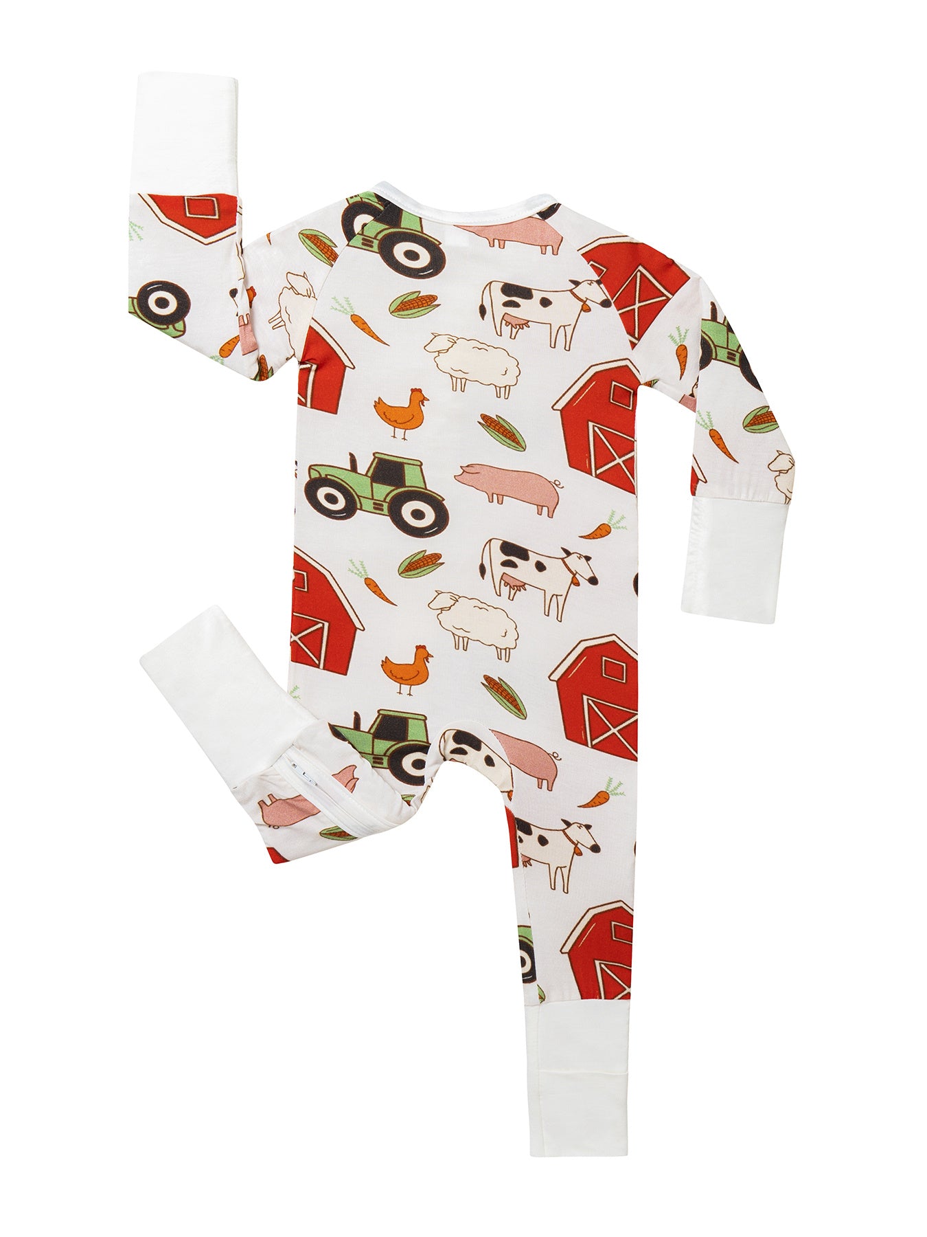 [Bamboo | Soft] Soft Bamboo Fiber Youngsters Romper | Long Sleeve, Zipper Closure, Anti-Grip Feet & Mitten Cuffs | Machine Washable, All-Season Comfort, Cartoon Farm Prints, Safe Youngsters, Bamboo Youngsters Clothes