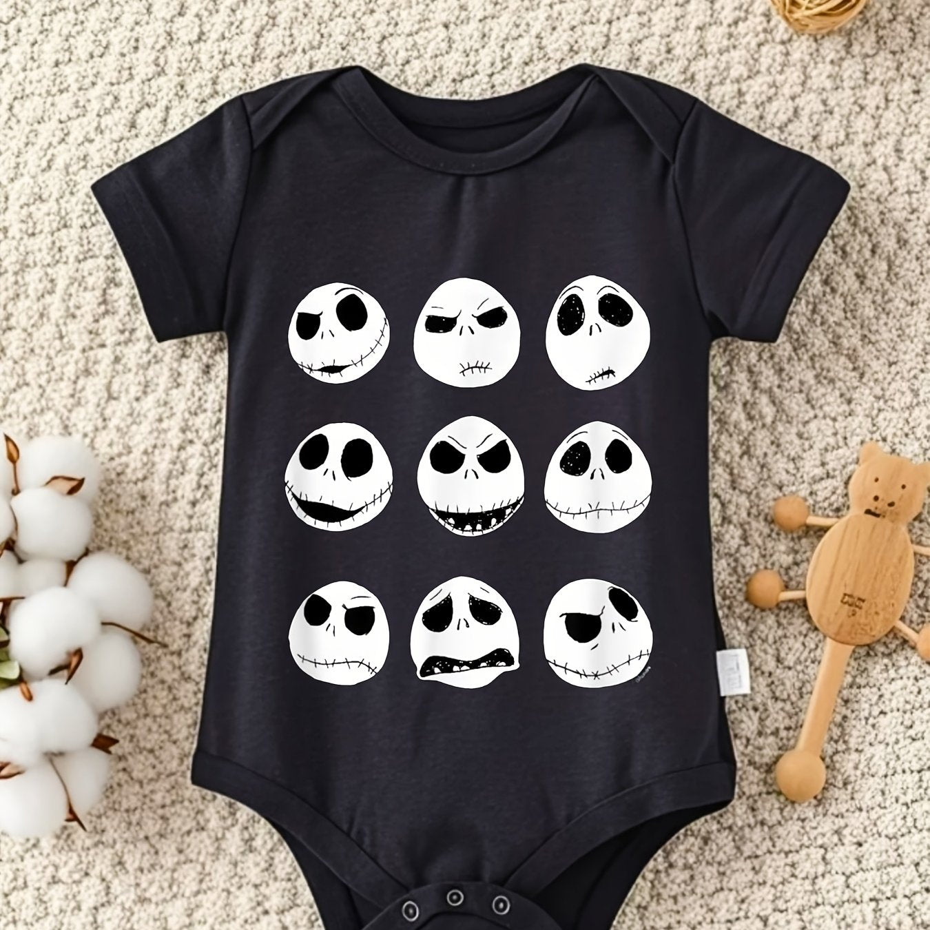 Jack Skellington Faces Crawl Suit Unisex Cotton Romper with Fun Character Designs