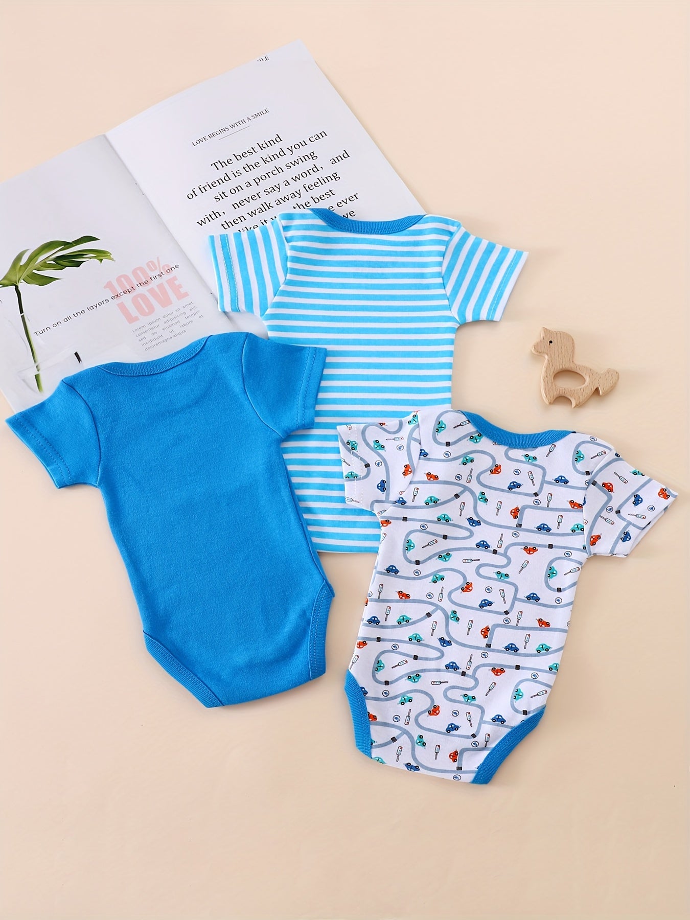 3pcs Baby Boy'S 100% Cotton Short Sleeve Crew Neck Jumpsuit Clothes Summer Triangle Climbing Outdoor Clothes, for Outdoor