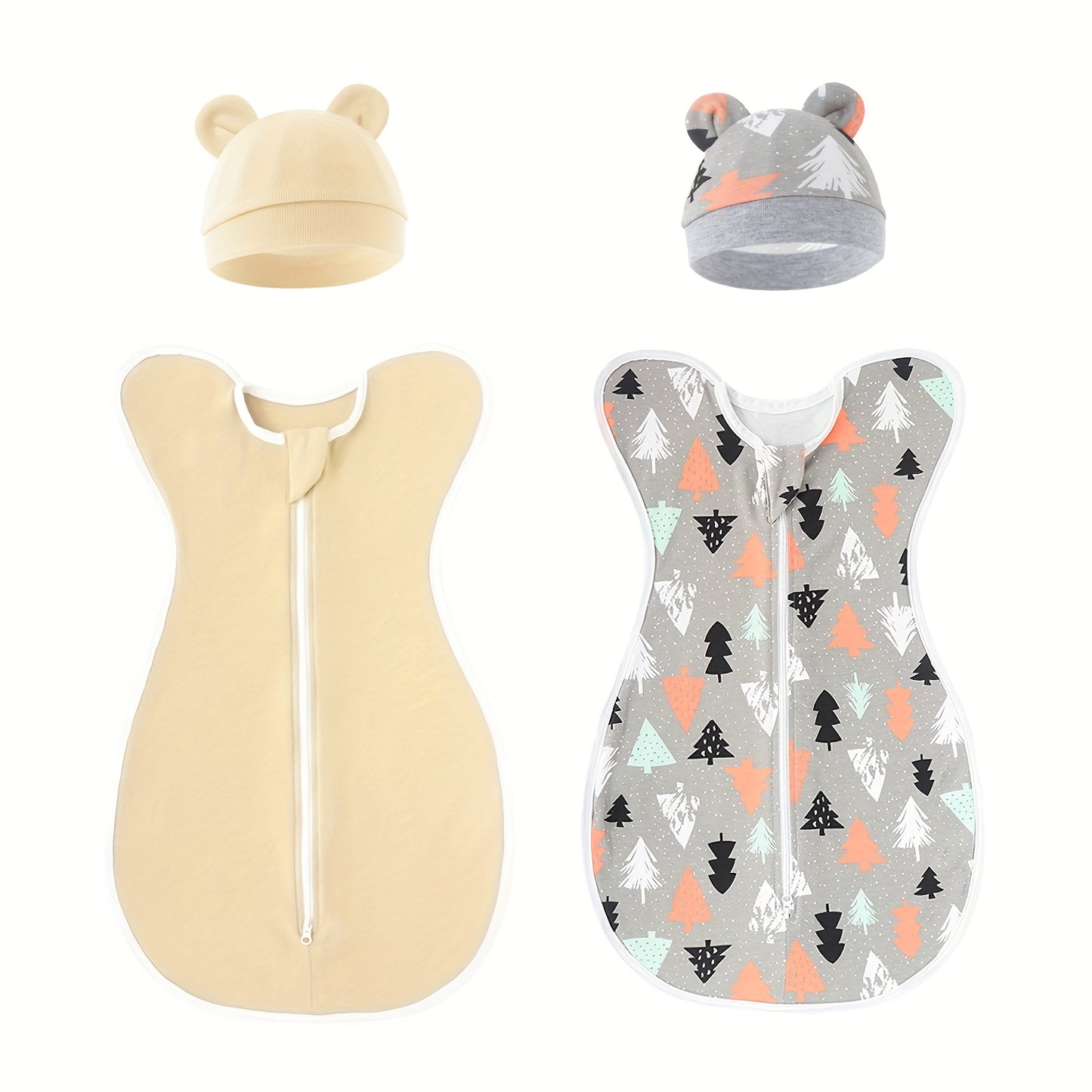 Set Of 2 Super Soft Newborn Sleeping Bags (Suitable for 0-6 Months) - Double Zipper, Breathable And Soft, Kids Wearable Blanket with Matching Hood, Suitable for Newborn Kids Girls, Great Newborn Gift