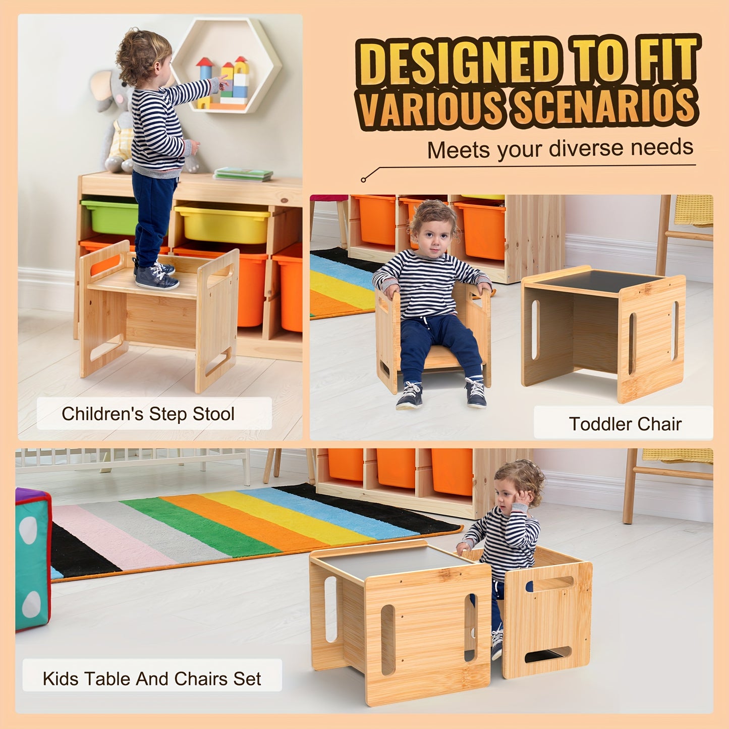 Children's Weaning Table And Chair Set Multi-Purpose Wooden Furniture For Dining And Play