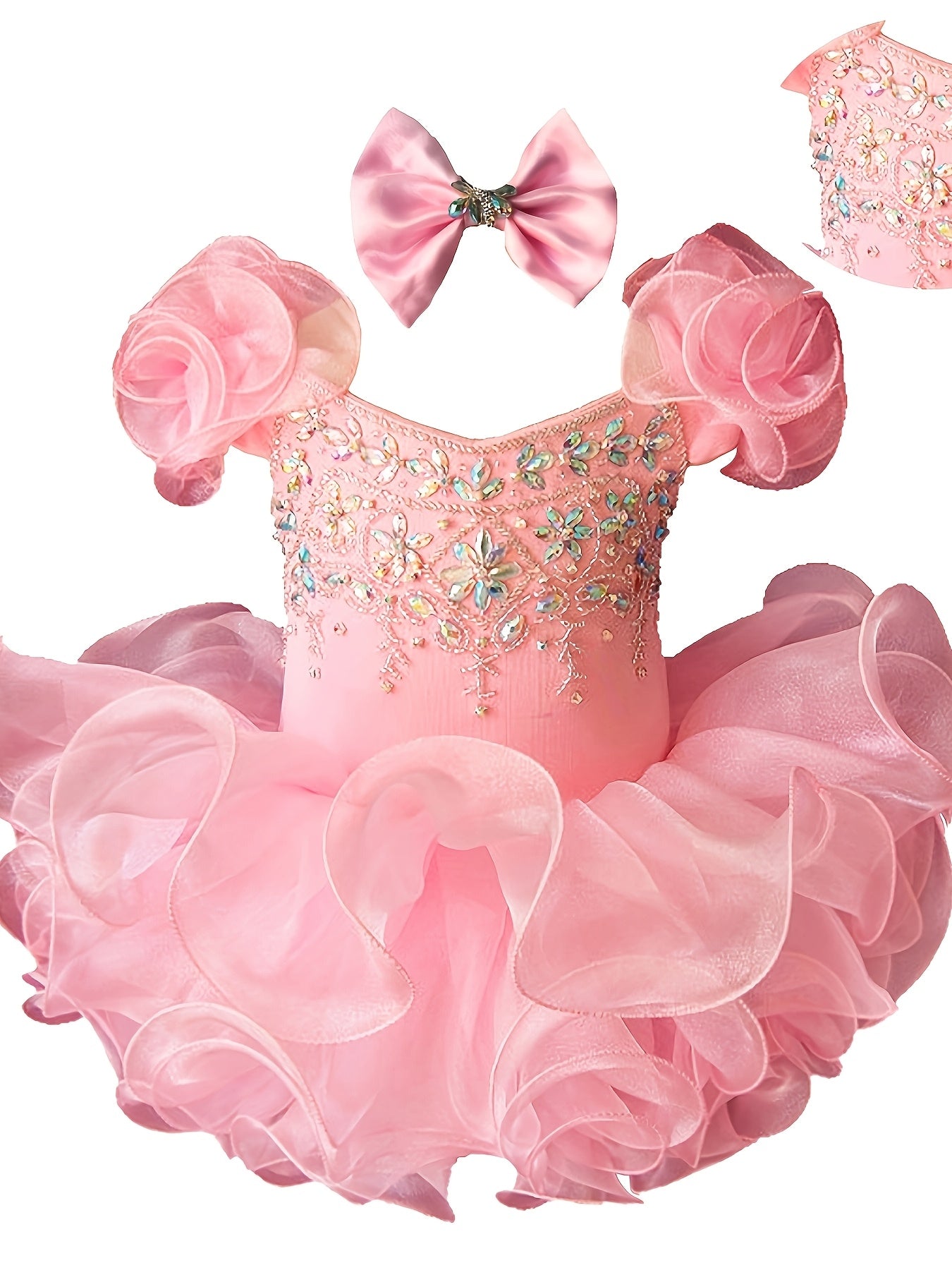 Jenniferwu Baby Girl Handmade Beaded Pageant Dress Toddler Princess Dress for Ages 0-3