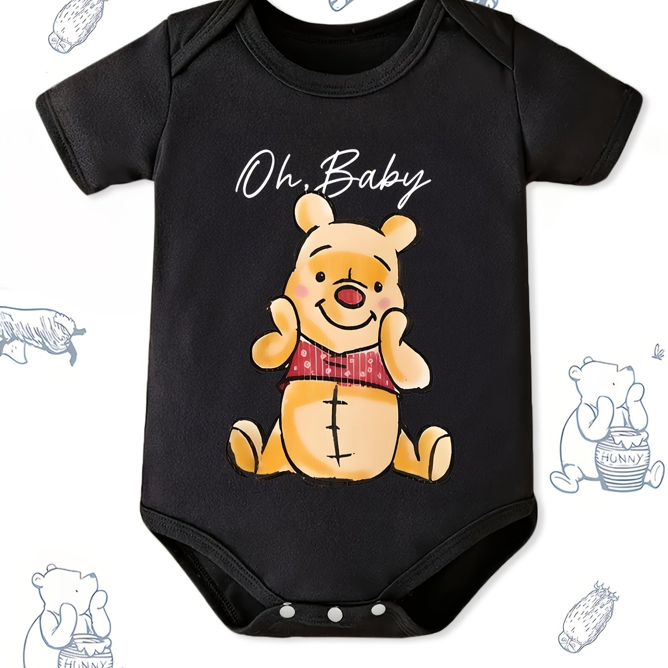 Winnie the Pooh Baby Summer Short Sleeve Jumpsuit for Boys and Girls in Light Pink