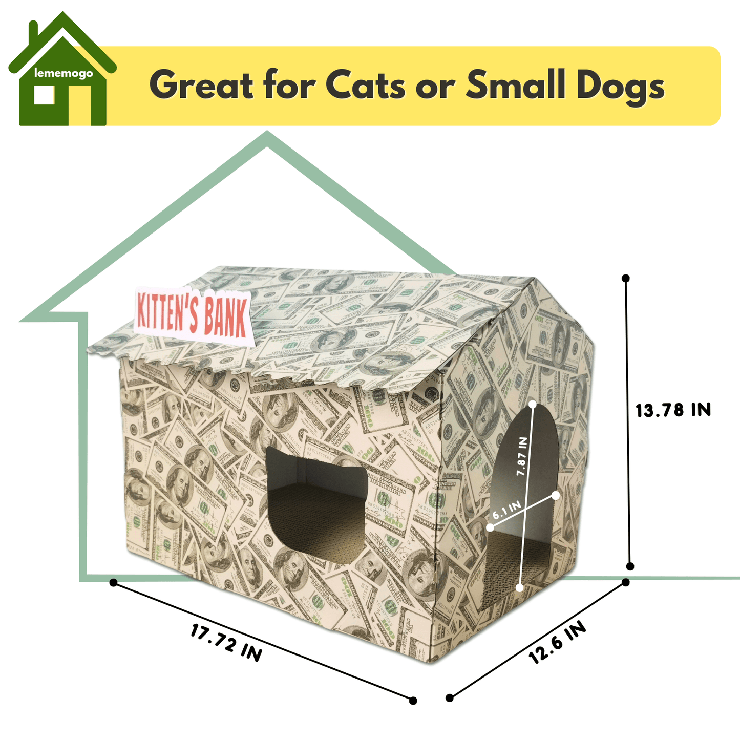 Cardboard Cat House with Scratch Pad Premium Quality Indoor Playhouse for Cats