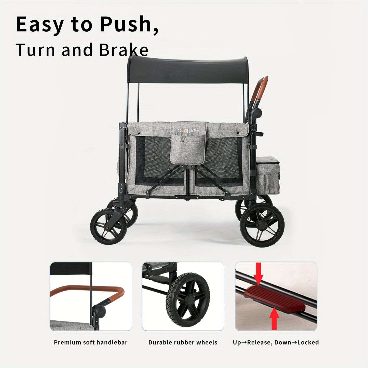 Cochildor Lightweight High Landscape Quadruplets Stroller (4 Seater), Collapsible Wagon Stroller with Seats, Adjustable Push Handle, And Removable UV Sun Canopy, Oversized Storage Basket, Baby Items Suitable for Shopping, Pic