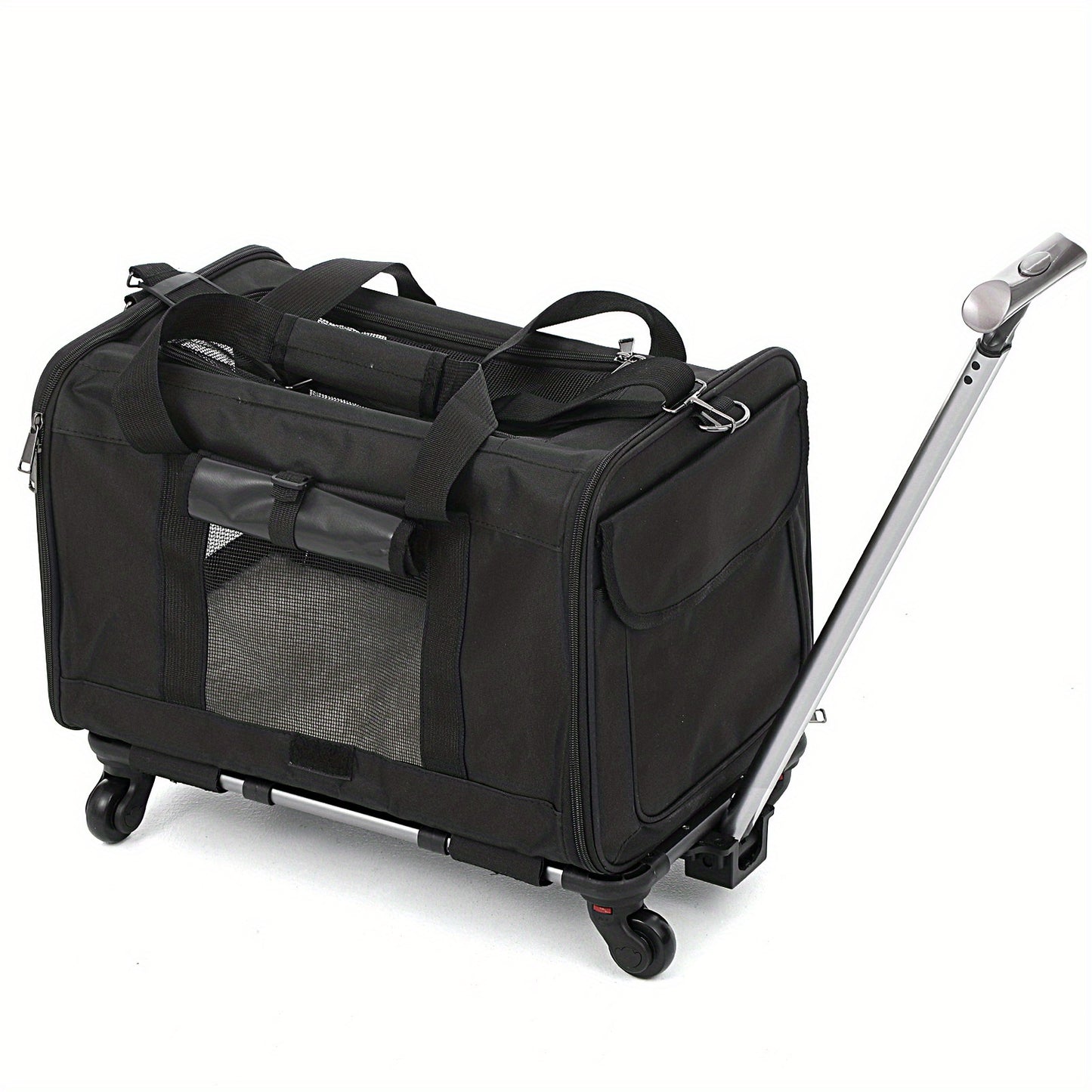 Heavy-Duty Pet Travel Bag with Rolling Wheels - Expandable Carrier, Scratch-Resistant & Foldable Design, Front Zipper Access, Side Pocket - Portable with Extended Handle for Airplane, Car, Vet Visits - Ideal for Cats & Small