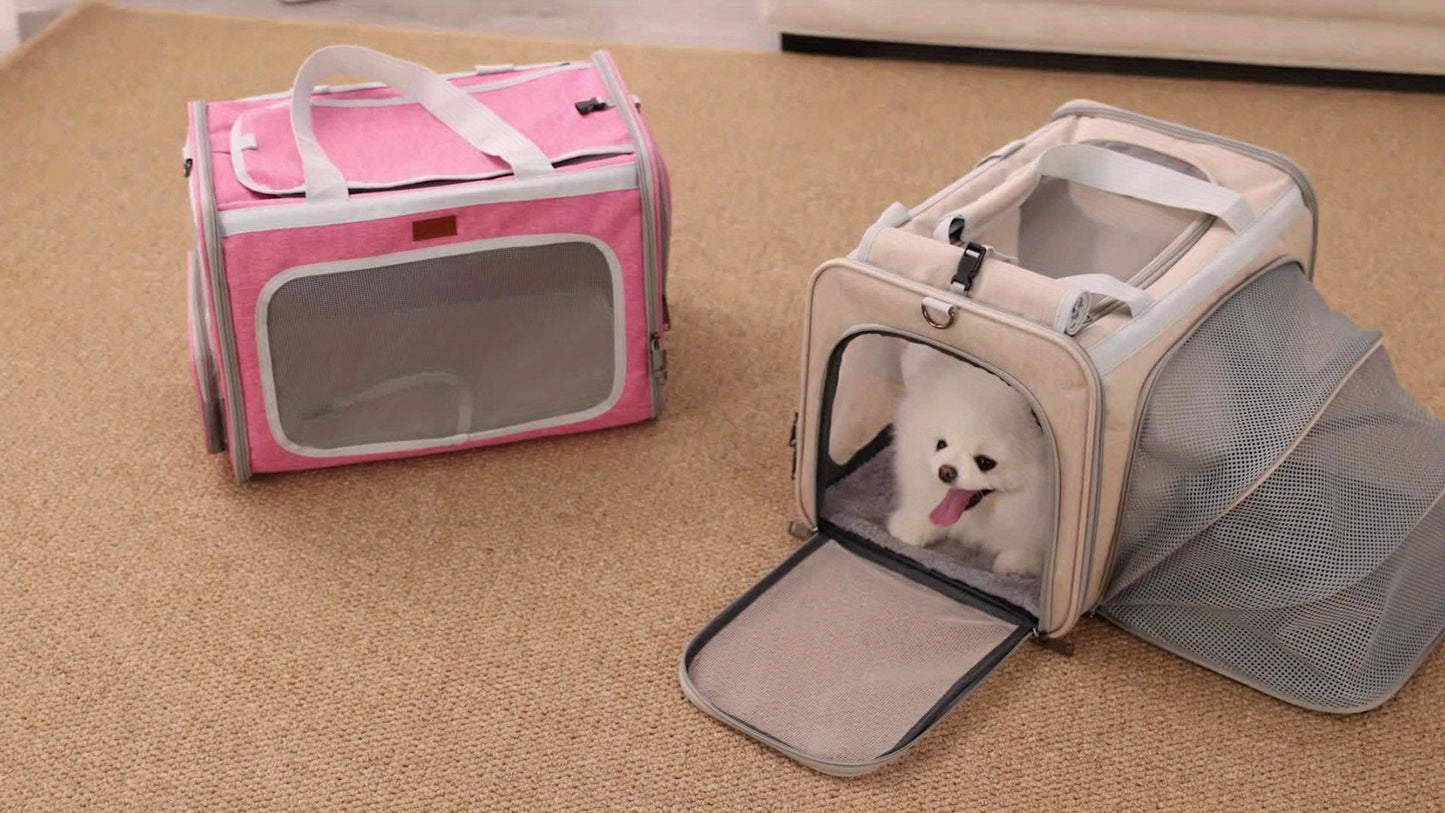 Airline Approved Expandable Soft Sided Pet Carrier for Cats Dogs and Bunnies in Khaki