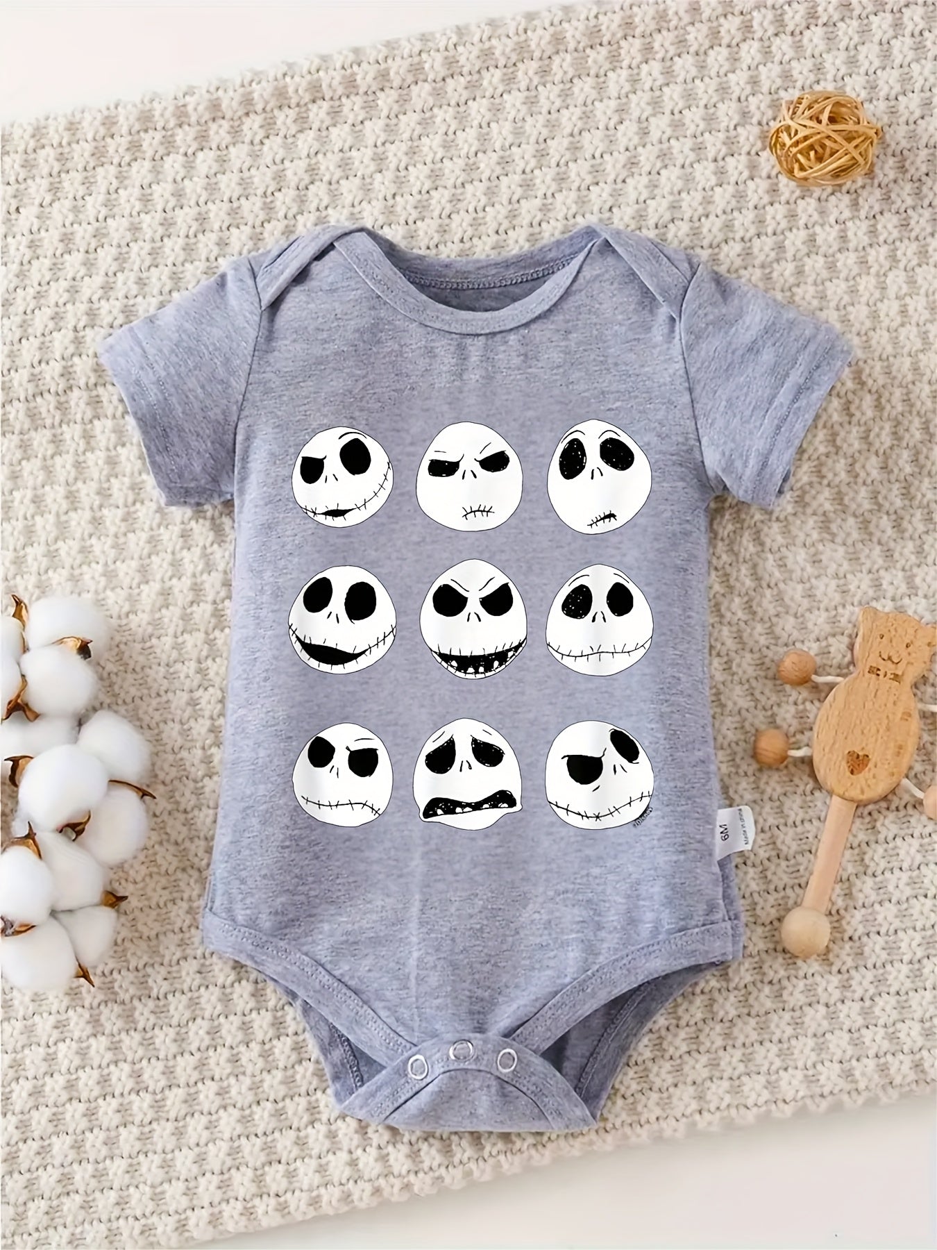 Jack Skellington Faces Crawl Suit Unisex Cotton Romper with Fun Character Designs
