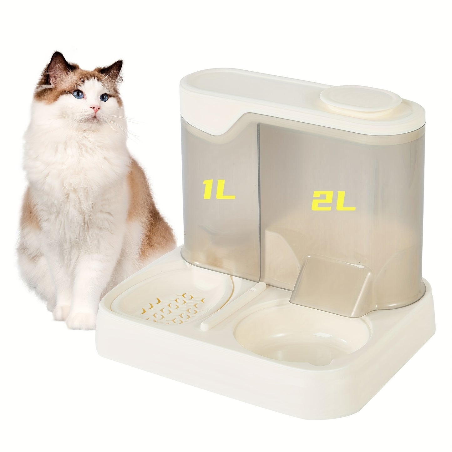 Automatic Cat Feeder And Water Dispenser Set Non Electric With Reusable Filter 1.0 Gal Capacity