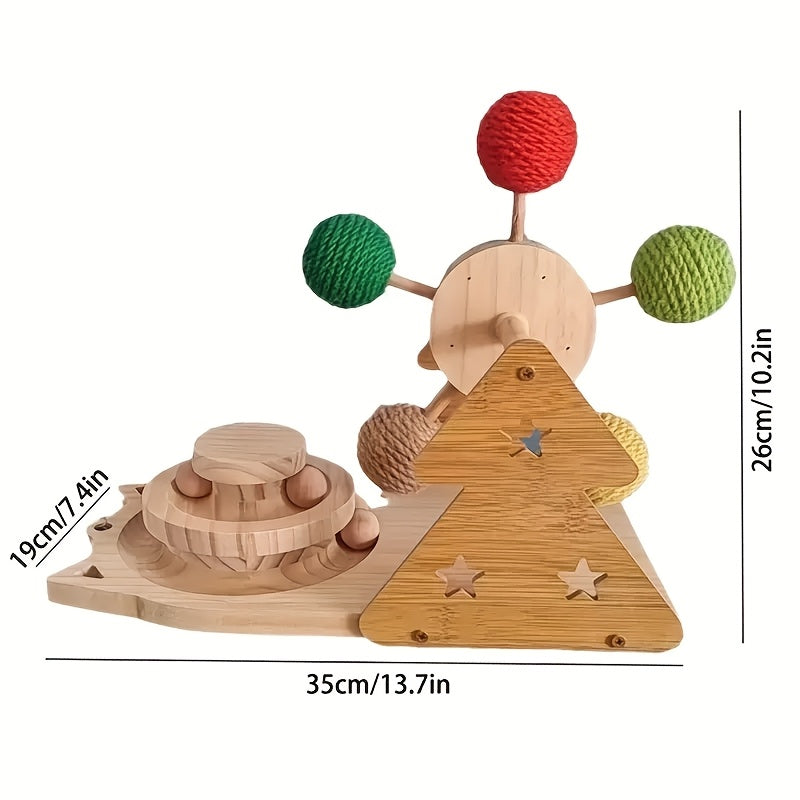 Multifunctional Cat Carousel Puzzle Toy with Sisal Ball and Solid Wood Base
