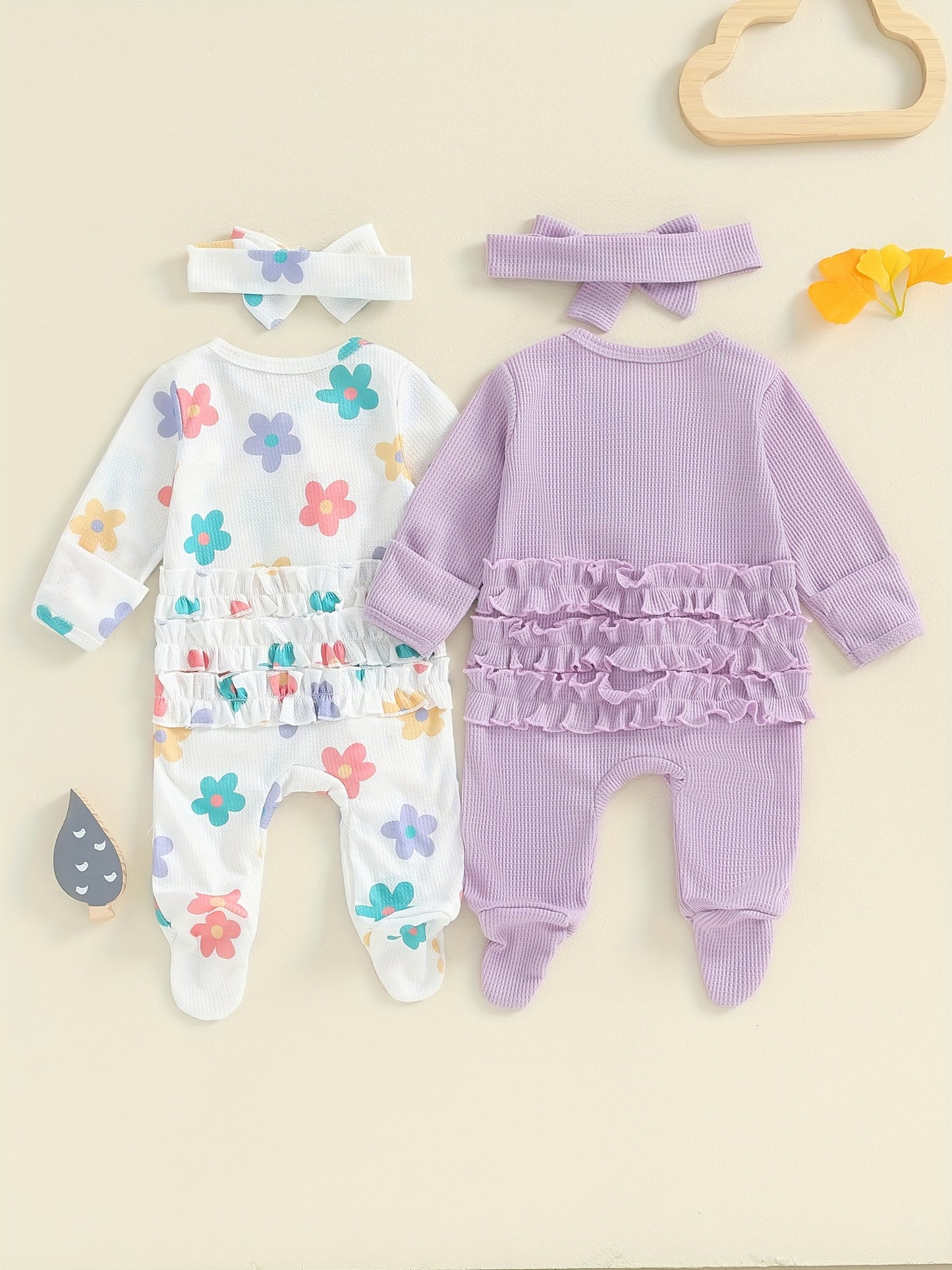 Baby Girls Frill Jumpsuit Set With Headband Long Sleeve