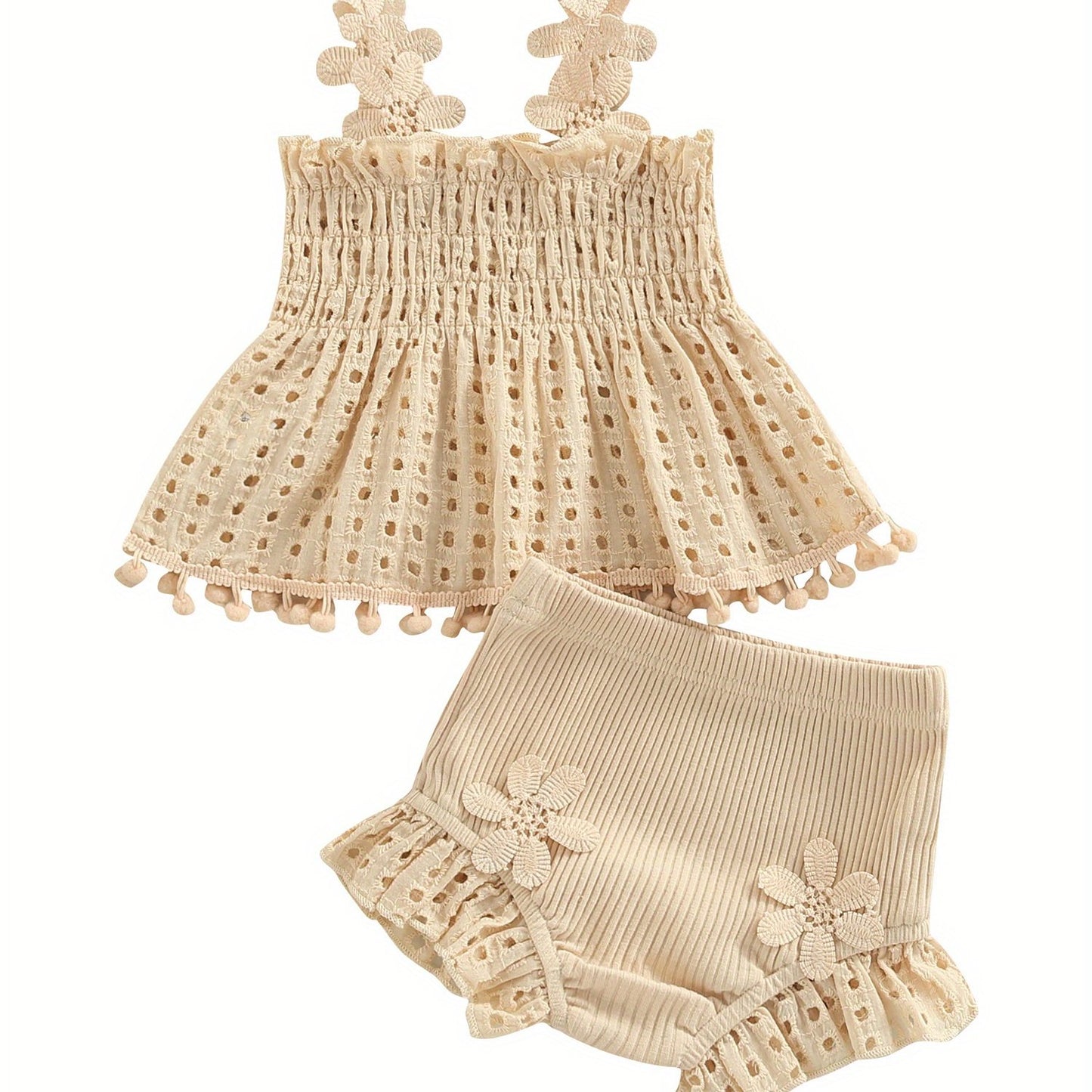 Toddler Baby Girls Summer Outfit Solid Color Cutout Pleated Tank Tops and Stretch Casual Ruffle Shorts Set, for Outdoor