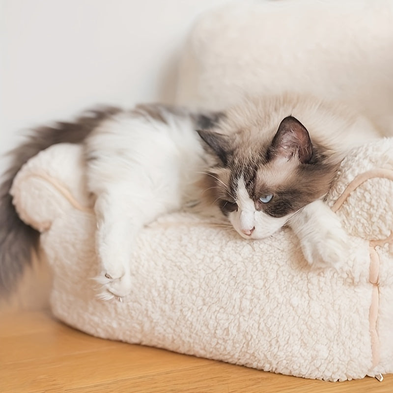 Warm Plush Pet Sofa Bed for Cats and Puppies with Removable Soft Cushion in Multi-Color