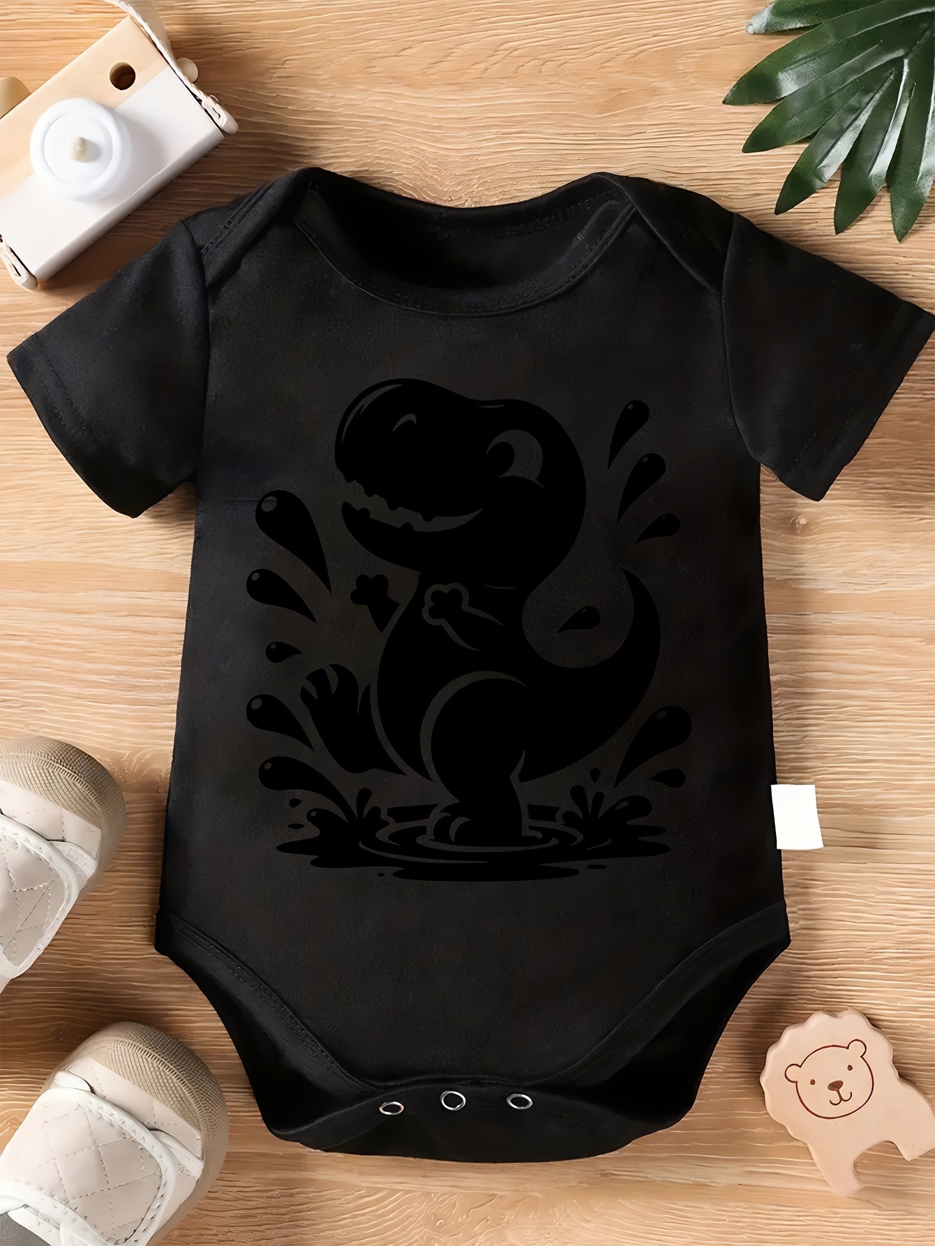 Youngsters Cotton Romper with Dinosaur Graphic Soft Short Sleeve Outfit for Boys and Girls