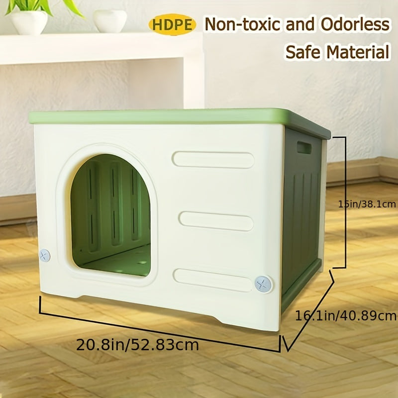 Waterproof Classic Cat House with Mat Indoor Outdoor Plastic Shelter Easy Assembly