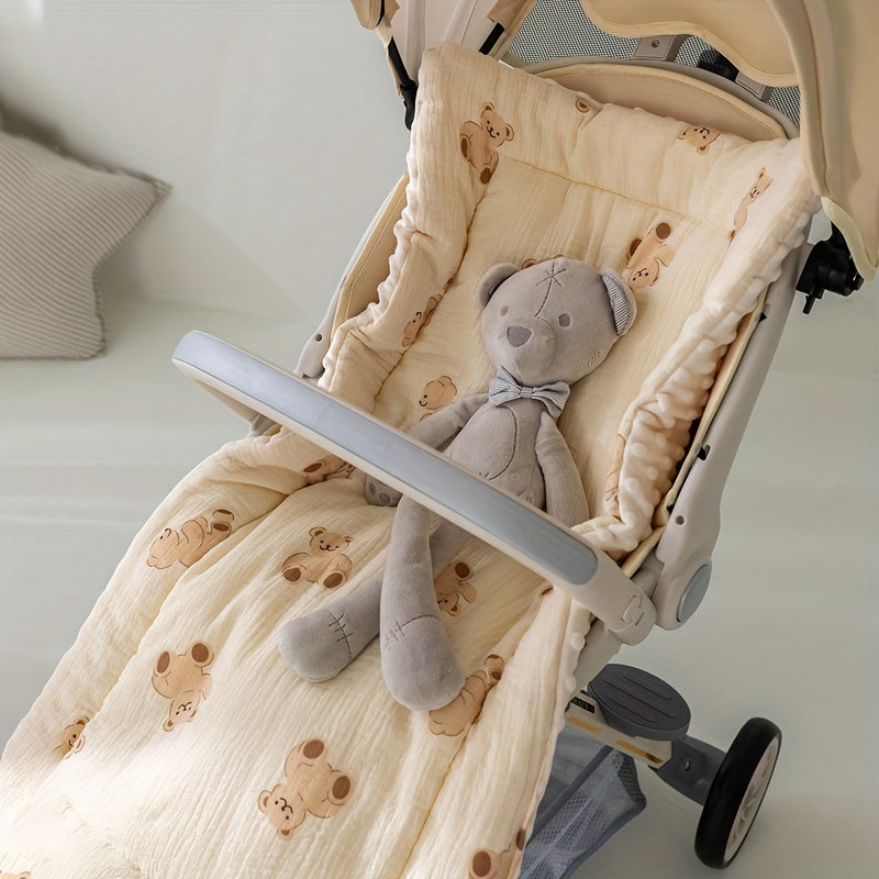 1pc Plush Cream Bear-Patterned Thickened Stroller Seat Cushion - Soft Polyester Fiber, Adorable Brown Bear Design, Perfect for Comfort & Style in Your Youngsters's Carriage, Youngsters Stroller