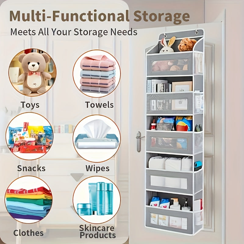 5-Tier Door Storage Rack, Foldable Wall-Mounted Storage Organizer with 5 Large Capacity Pockets |Space-Saving Design for Bedroom, Teenager's Room - Perfect for Toys, Shoes, Diapers Organizer|Clear Design| Space Efficient Stor