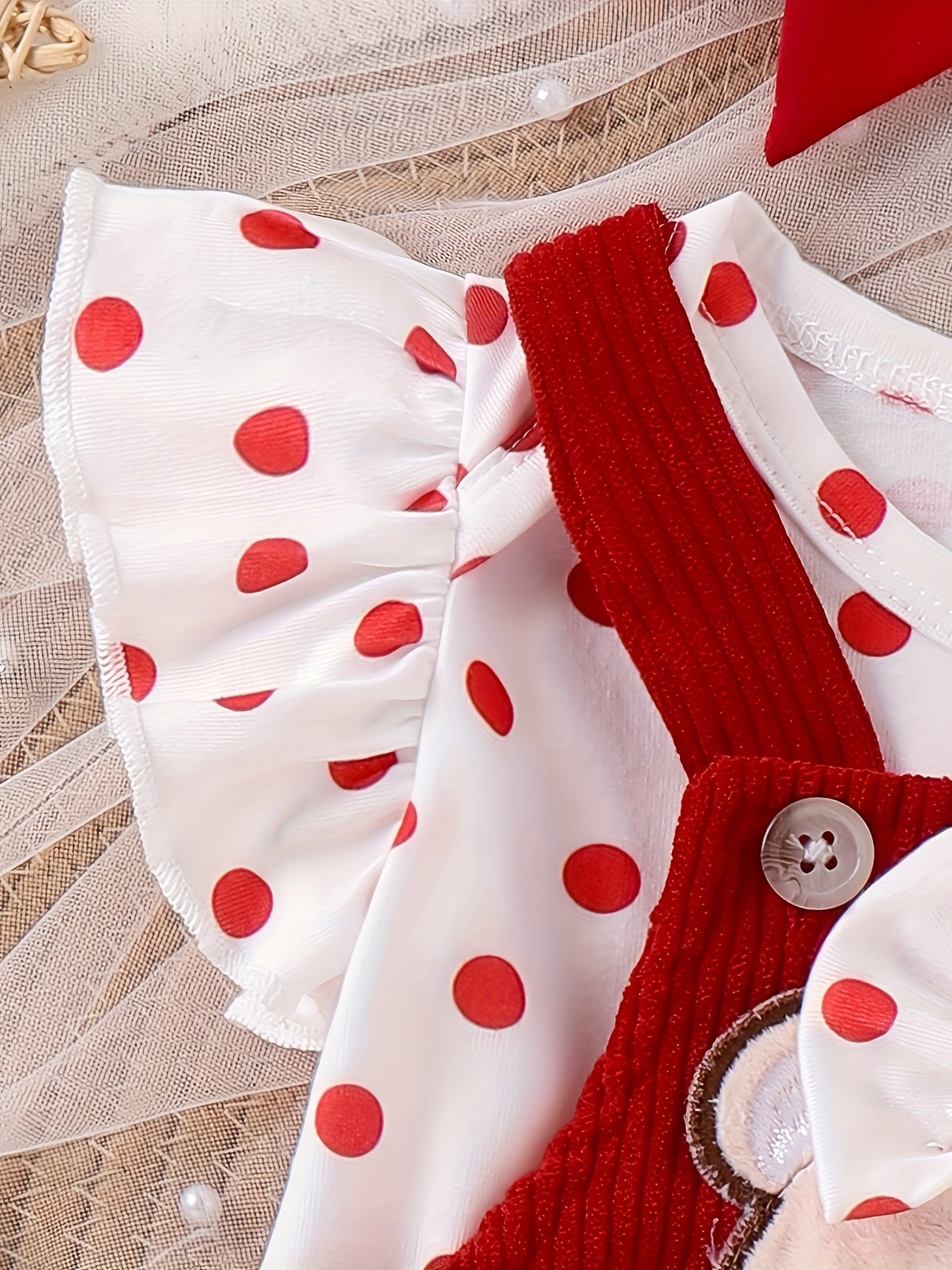 Baby Girl Summer Lace Outfit with Teddy Bear Strap Skirt and Headband 0-18 Months