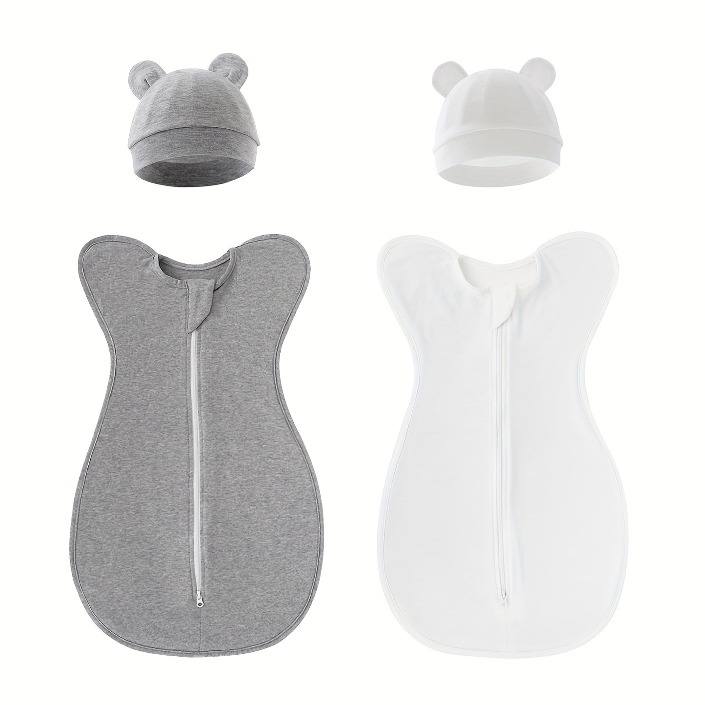 Set Of 2 Super Soft Newborn Sleeping Bags (Suitable for 0-6 Months) - Double Zipper, Breathable And Soft, Kids Wearable Blanket with Matching Hood, Suitable for Newborn Kids Girls, Great Newborn Gift