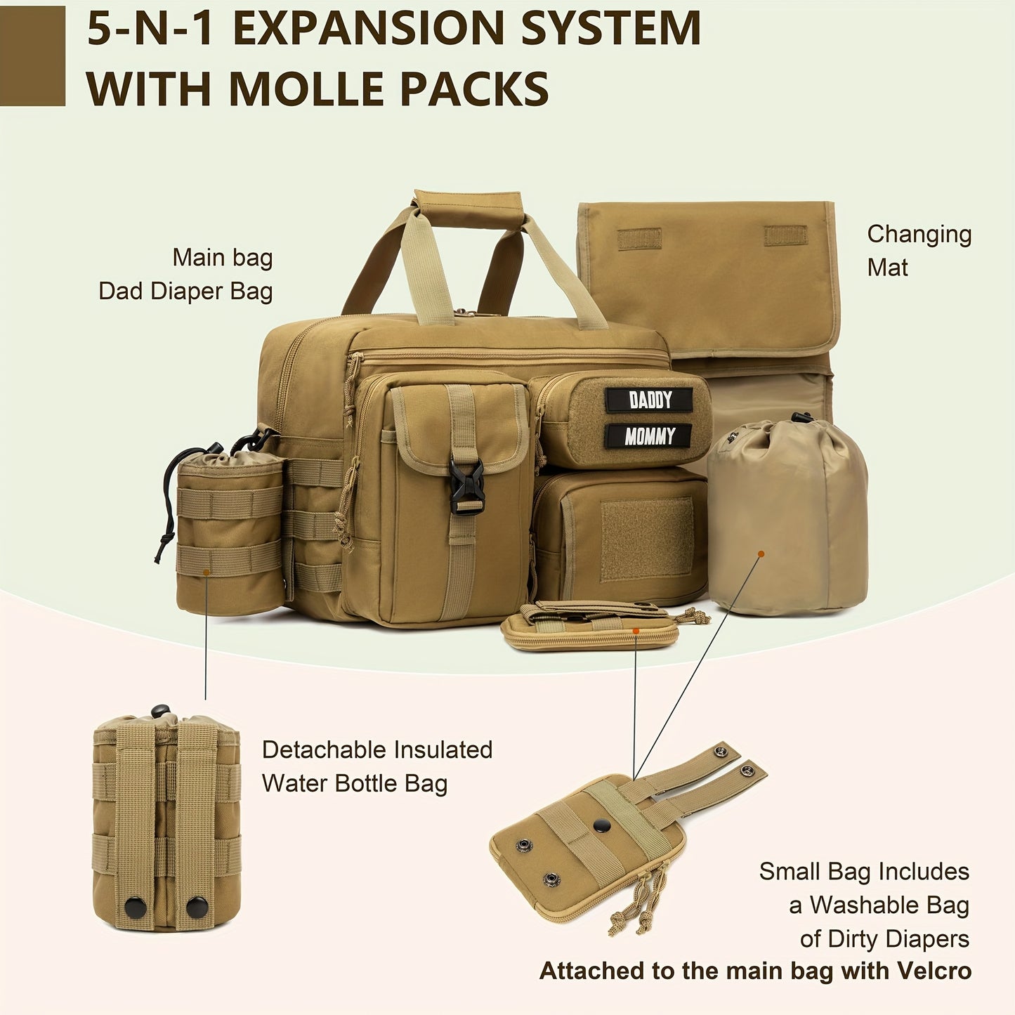 Dad Diaper Bag for Men and Women Multi-Functional Tactical Molle Travel Bag with Changing Mat