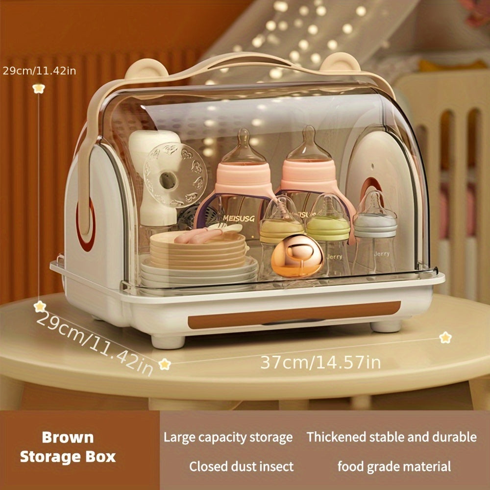 Large Capacity Baby Bottle Storage Box - Transparent Tableware Organizer With Drain And Dust-Proof Drying Rack - Perfect For Christmas Gift Ideas