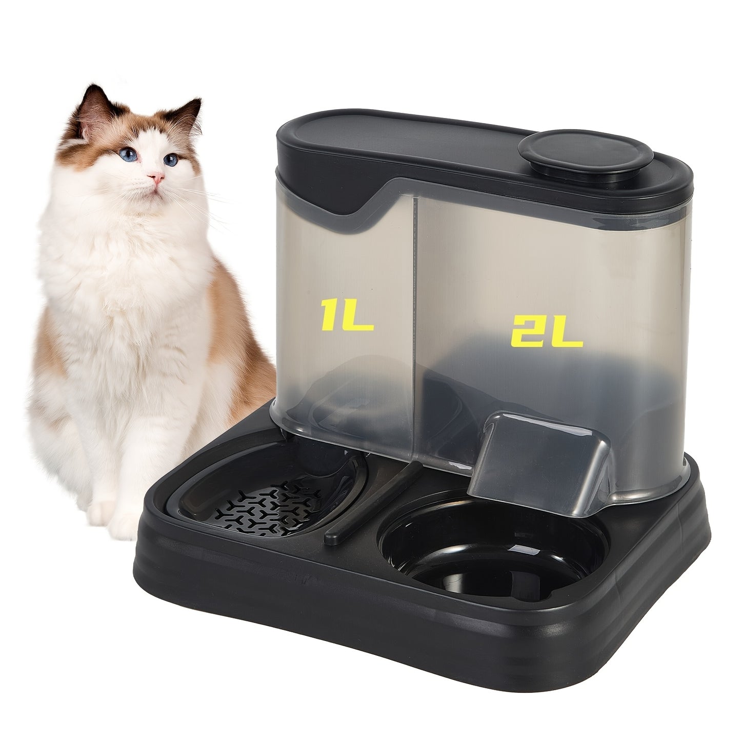Automatic Cat Feeder And Water Dispenser Set Non Electric With Reusable Filter 1.0 Gal Capacity
