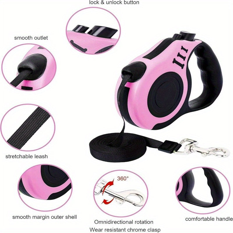 Retractable Dog Leash 16 Feet Training For Small Dogs Pink