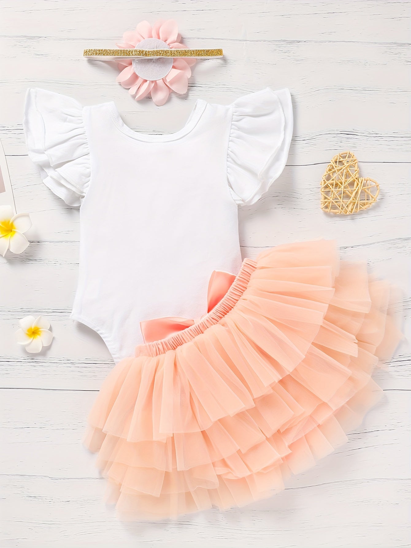 Newborn Baby Girls Alphabet Print Romper Set with Tutu Skirt and Headband