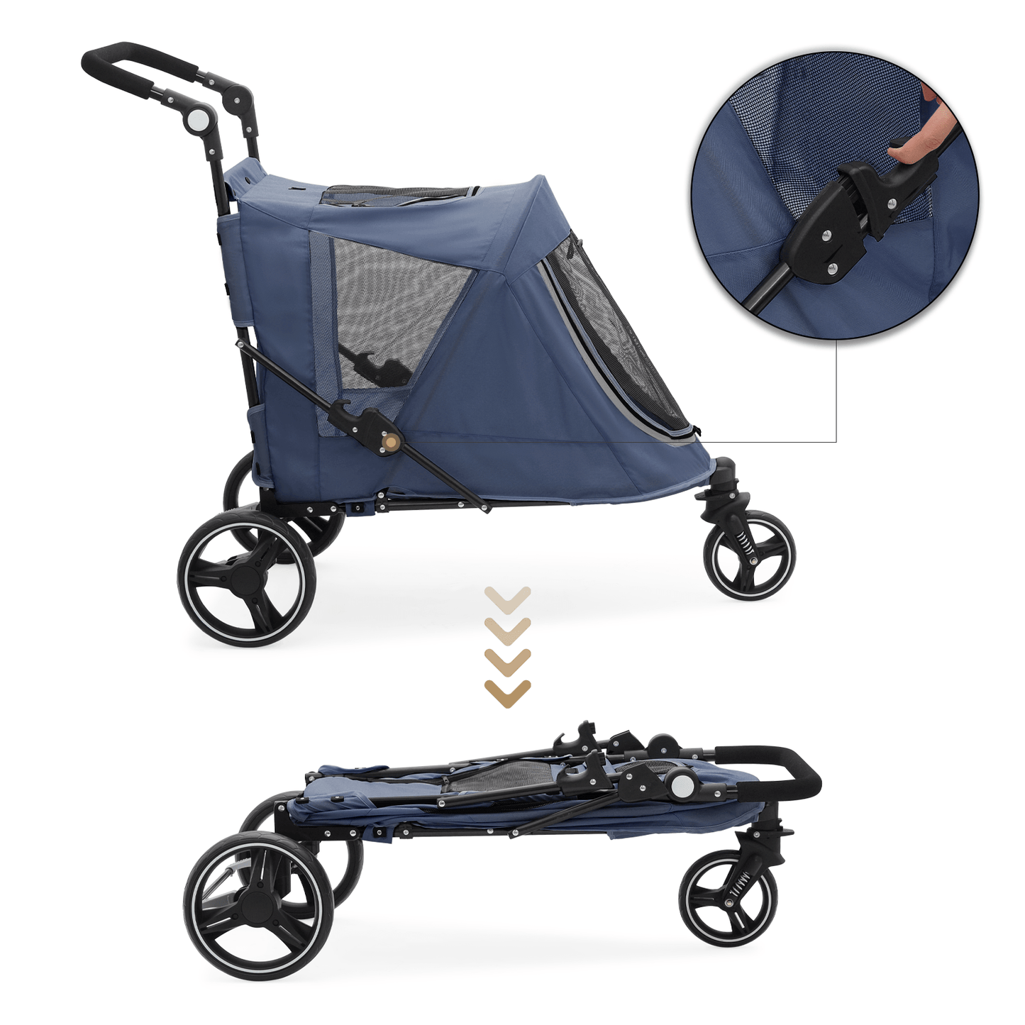 MoNiBloom Pet Stroller for Large Dogs or Multiple Dogs Cats with Adjustable Handle, 3-Wheels Dual Entry Portable Dog Carting Easy Folding Pet Wagon Double Dog Stroller