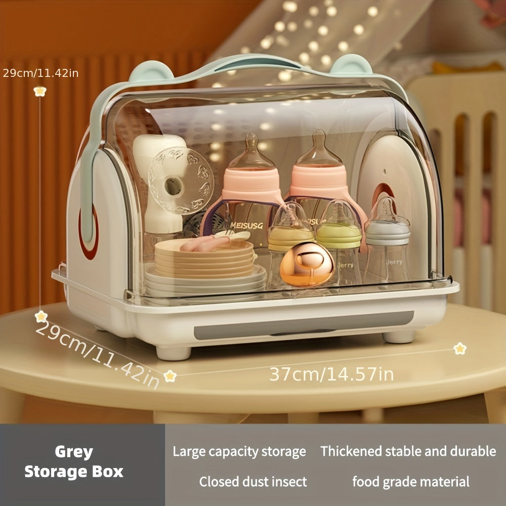 Large Capacity Baby Bottle Storage Box - Transparent Tableware Organizer With Drain And Dust-Proof Drying Rack - Perfect For Christmas Gift Ideas