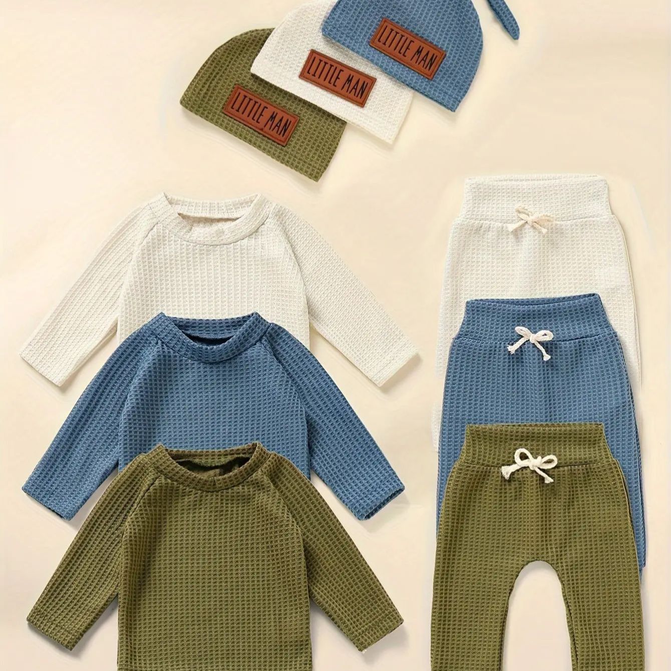 3 Set Baby Boy Clothes 9pcs Waffle Top Pants Hat Set - Loving Babies & Pets Shop